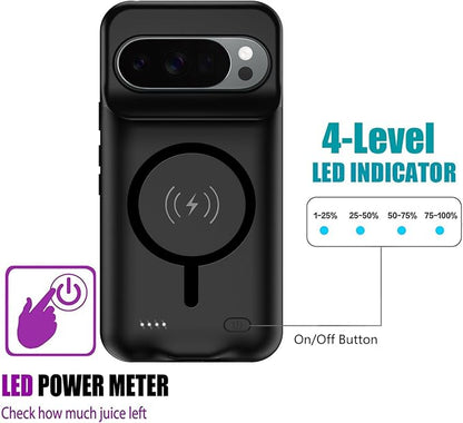Battery Case for Google Pixel 9 Pro XL/ 10 Pro XL,10000mAh Rechargeable Portable Charging Case with Wireless Charging Compatible for Google Pixel (6.8 inch) Extended Battery Pack Charger Cover (Black)