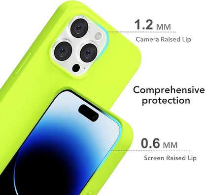 for iPhone 14 Pro Case Silicone Compatible with Magsafe Case, Ultra Slim Thin Magnetic Phone Cases Mag Safe, Cute Soft Rubber Gel TPU Matte Plain Wireless Charging Cover for Women, Neon Green