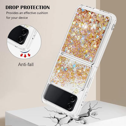 Galaxy Z Flip 4 Silicone Glitter Case, Girls Women Bling Liquid Floating Sparkle Quicksand Protective Shockproof TPU Waterfall Gel Clear Phone Cover Back Bumper Compatible with Samsung Z Flip 4 5G