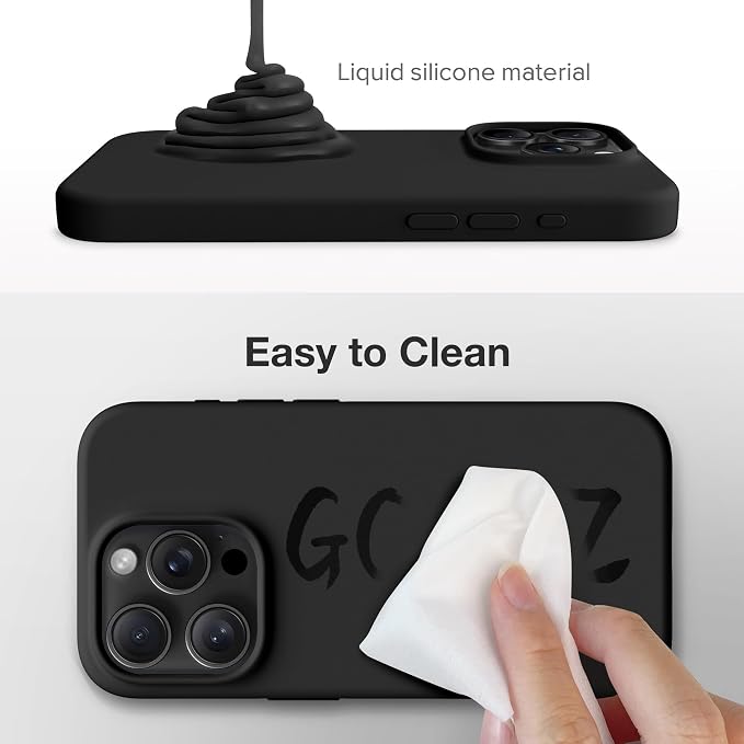 GONEZ for iPhone 15 Pro Max Case Silicone, Compatible with Magsafe, Camera Protector + Screen Protector, Soft Anti-Scratch Microfiber Lining, Liquid Silicone Shockproof Phone Cover, Black