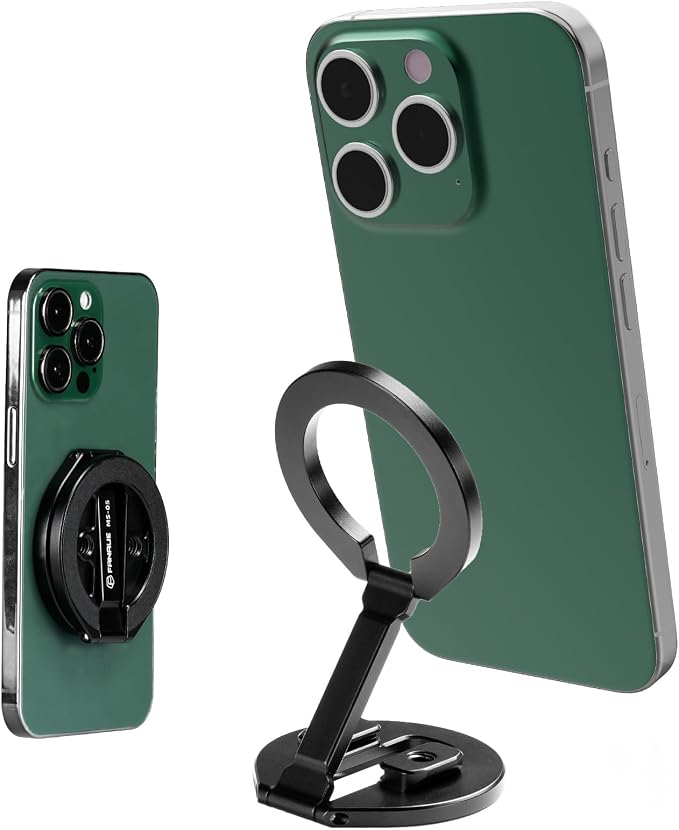 FANAUE MS-05 Dual Magnetic Ring Cell Phone Holder – Ultra Slim Foldable Design with 1/4” Screw & Dovetail Clip Tripod Mount – for iPhone 16 15 14 13 Pro Max Plus – Gym Magnetic Phone Holder