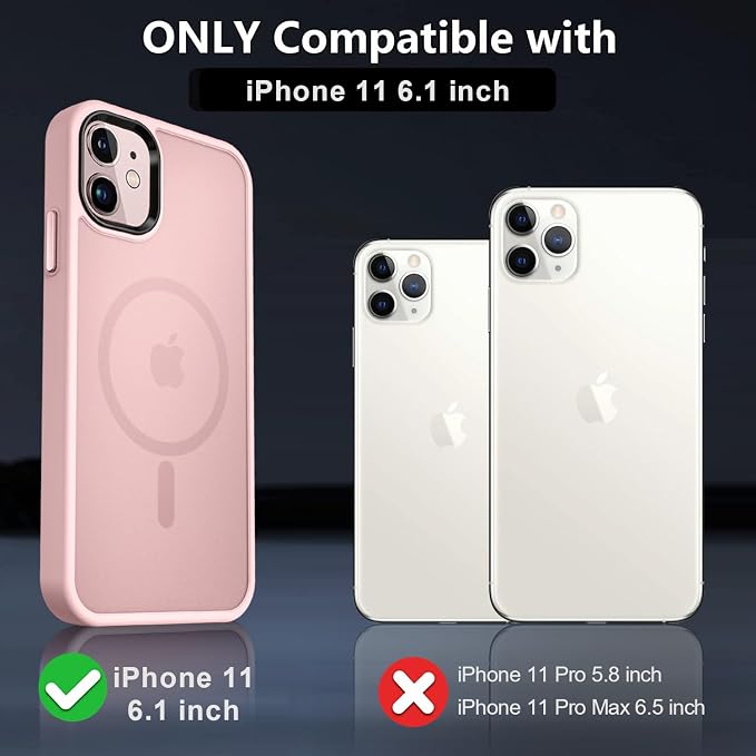 MOCCA Strong Magnetic for iPhone 11 Case,[Compatible with Magsafe][Glass Screen Protector+Camera Lens Protector] Slim Thin Shockproof Cover Case for iPhone 11 6.1 inch, Pink
