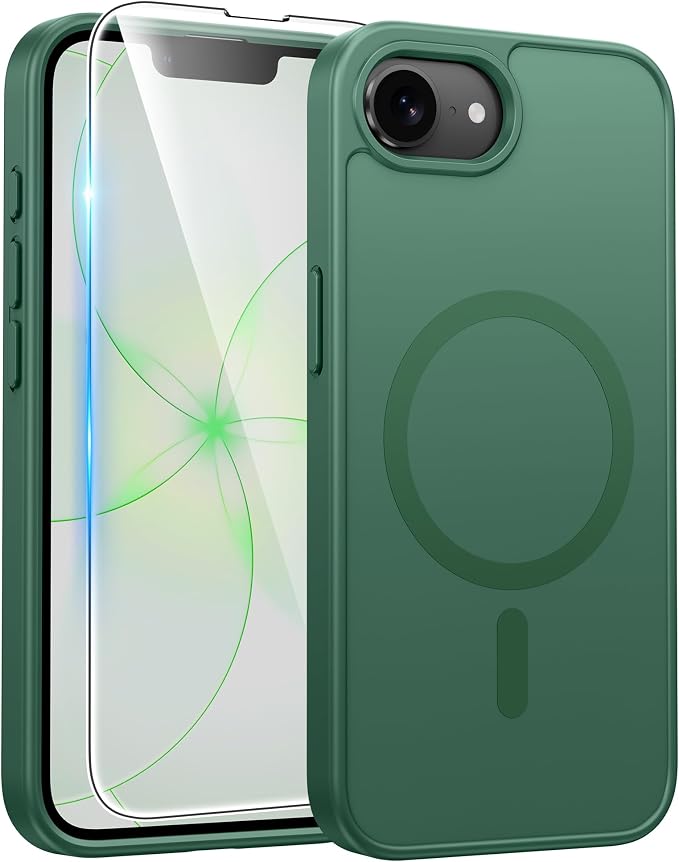 FNTCASE for iPhone 17e/ iPhone 16e Case, Fit for Magsafe, Screen Protector | Matte Magnetic Back, 14FT Military Grade Drop Protection, Shockproof Protective Phone Cover, Full Green