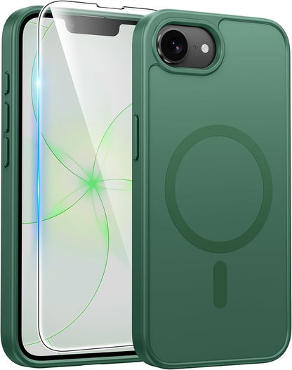 FNTCASE for iPhone 17e/ iPhone 16e Case, Fit for Magsafe, Screen Protector | Matte Magnetic Back, 14FT Military Grade Drop Protection, Shockproof Protective Phone Cover, Full Green