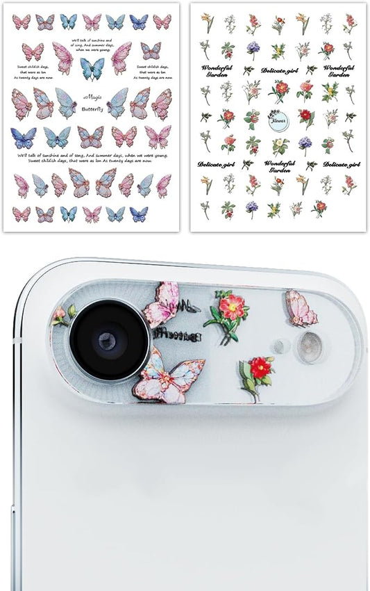 2-Pack Camera Lens Protector for iPhone 17 Air, Premium Acrylic Cover, Case Friendly, Lens Opening Design, No Affect on Night Shots, Featuring DIY Cartoon Stickers - Garden