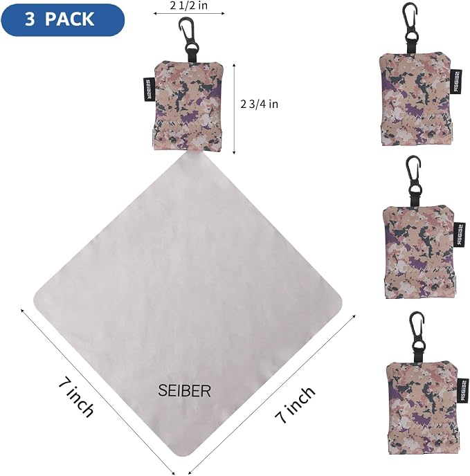 SEIBER Eyeglass Cleaning Microfiber Cloth,7 x 7 inch Glasses Cloth for Sunglasses,Laptops, Cameras,Screen- with Neoprene Pouch,Self-Closing Bottom(3PCS,Camo Desert)