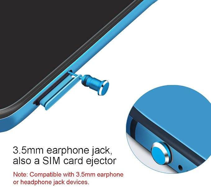 USB C Port Dust Cover Plug Cap 2 Metal Anti Dust Protectors for Smartphone Laptop Charging Port with SIM Card Removal Pin Compatible with Samsung Galaxy S24 S23 S22 S21(Blue)