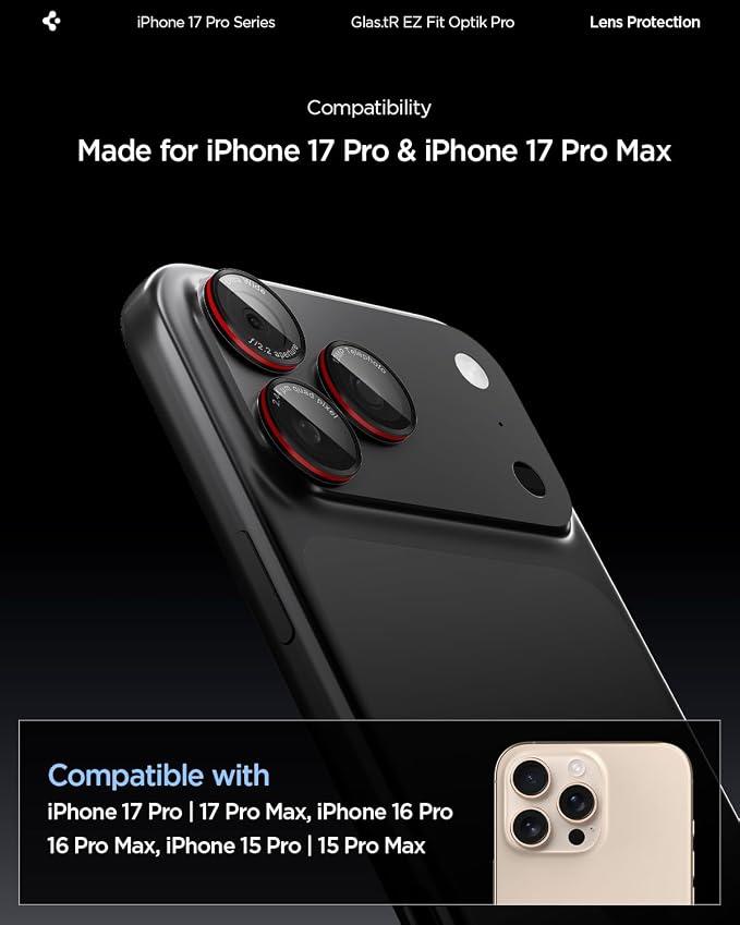 Spigen Camera Lens Screen Protector [GlasTR EZ Fit Optik Pro] Designed for iPhone 17 Pro Max | iPhone 17 Pro | iPhone 16 Pro Max | 16 Pro | iPhone 15 Pro Max | 15 Pro - L-Series [2 Pack]