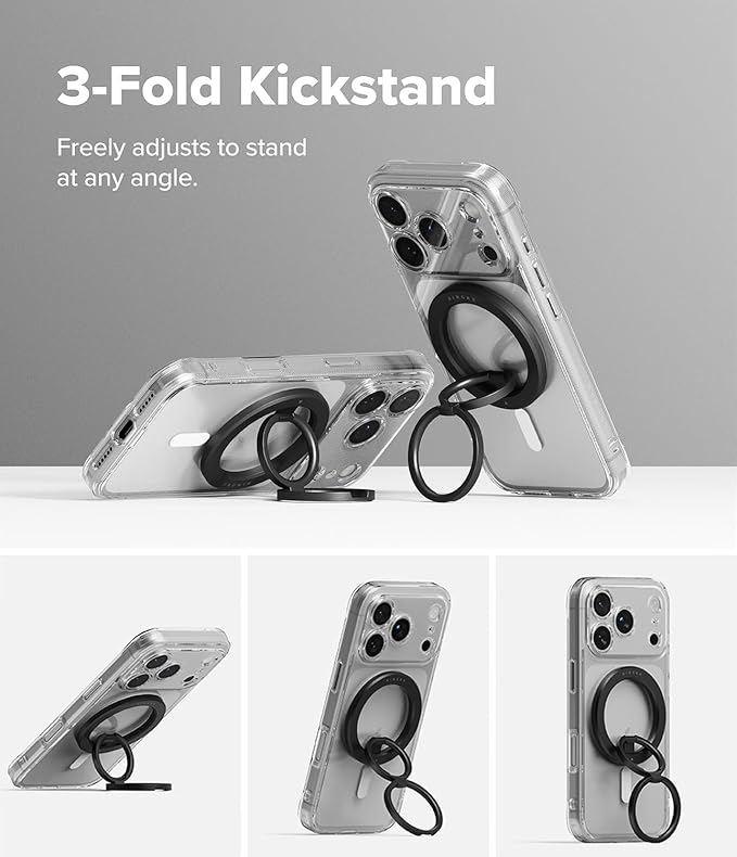 Ringke Dual Magnetic Smart Ring [Compatible with MagSafe] Phone Grip, Dual-Sided Powerful Magnet, 3-Tier Foldable Kickstand 0.17 Inch Slim Holder for Gym, iPhone, Galaxy, Pixel - Black