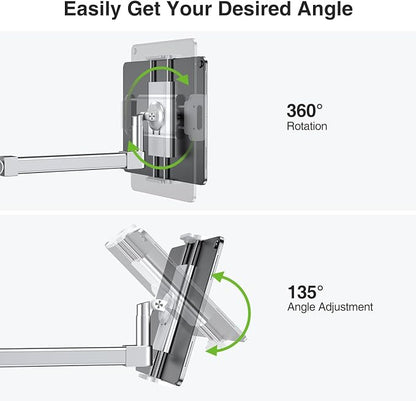 elitehood 28-inch Long Arm iPad Mount for Desk, Adjustable Tablet Desk Mount with Clamp, Sliver Aluminum Tablet Holder Compatible with iPad Pro 13/12.9/11, Air Mini, 4.7-13 inch Tablets & Cell Phones