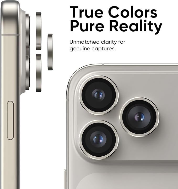 FLOLAB NanoArmour Anti-Reflective for iPhone 17 Pro Max/iPhone 17 Pro Camera Lens Protector - Durable Tempered Glass with Aluminum Ring, TruColors, Ultra Clear, Easy Install - Grey