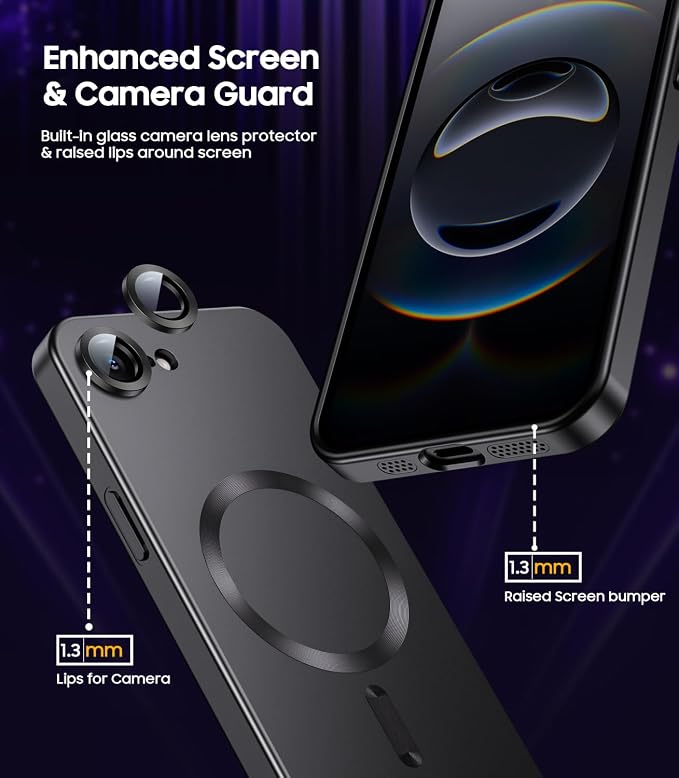 Magnetic for iPhone 17e Case/iPhone 16e Case [Compatible with MagSafe][Built-in Camera Lens Protector] Slim Soft Silicone Bumper Shockproof Metallic Luster 17e Phone Case (Black)