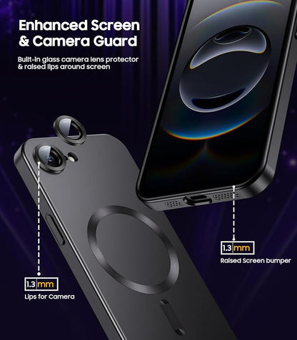 Magnetic for iPhone 17e Case/iPhone 16e Case [Compatible with MagSafe][Built-in Camera Lens Protector] Slim Soft Silicone Bumper Shockproof Metallic Luster 17e Phone Case (Black)