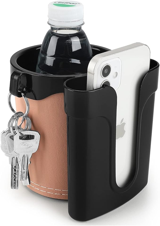 Accmor 3-in-1 Bike Cup Holder with Cell Phone Keys Holder, Bike Water Bottle Holders, Universal Bar Drink Cup Can Holder for Bicycles, Motorcycles, Scooters, Black Beige