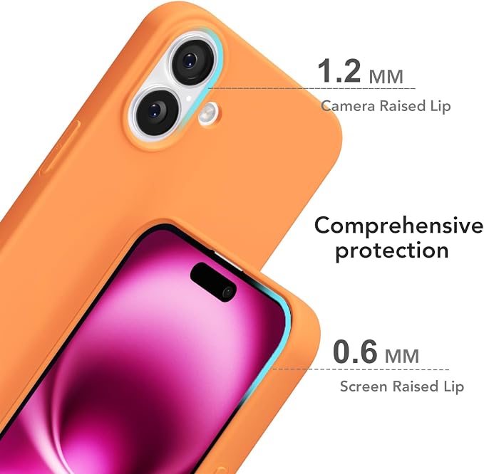for iPhone 16 Plus Case Silicone Compatible with Magsafe Case, Ultra Slim Thin Magnetic Phone Cases Mag Safe, Cute Soft Rubber Gel TPU Matte Plain Wireless Charging Cover for Women, Neon Orange