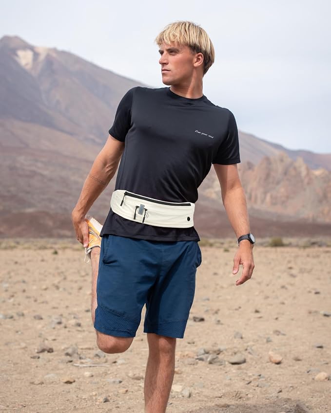 WATERFLY Running Belt Fanny Pack: Runner Marathon Jogging Waist Pack Sport Workout Exercise Fitness Phone Holder Belt for Men Women Jogger Slim Waistband Black