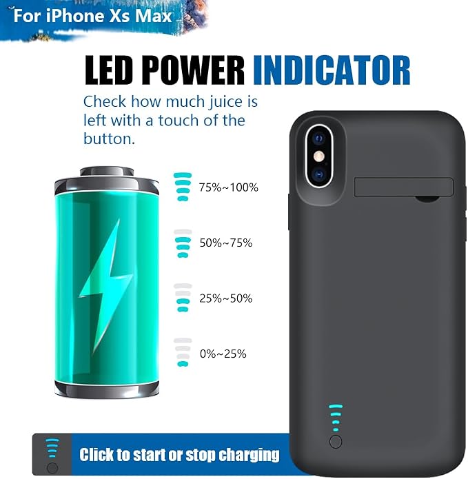 [New Battery Case for iPhone Xs Max, 6000mAh Rechargeable Extended Battery Charging Charger Case (6.5 Inches) Black