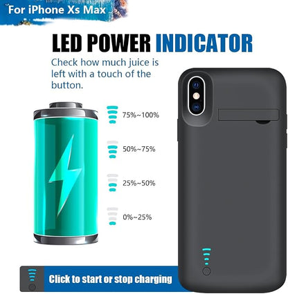 [New Battery Case for iPhone Xs Max, 6000mAh Rechargeable Extended Battery Charging Charger Case (6.5 Inches) Black
