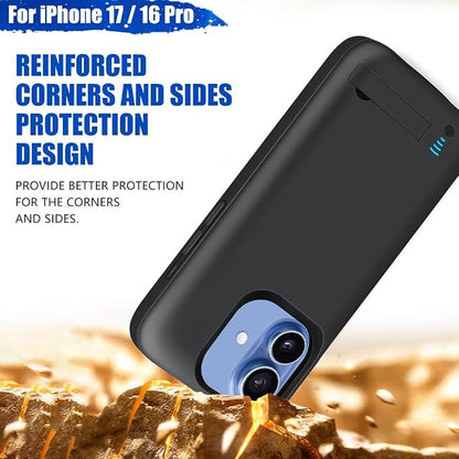 Battery Case for iPhone 17 / iPhone 16 Pro, 5000mAh Rechargeable Extended Battery Charging/Charger Case, Add 100% Extra Juice (6.3 Inches) Black