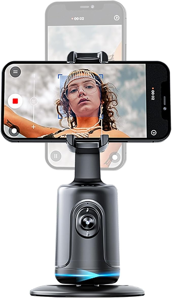 GREEN HOUSE Auto Face Tracking Phone Holder & Mount, 360°Fast Rotation, Gimbal Stabilizer for Influencer Content Creating Vlog, YouTube, TikTok, Gesture Recognization, GH-USTTA-BK