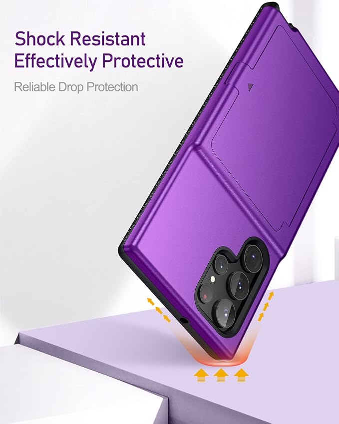WeLoveCase for Samsung Galaxy S22 Ultra Wallet Case with Credit Card Holder & Hidden Mirror, All-Round Protection Shockproof Phone Cover Designed for Samsung Galaxy S22 Ultra, 6.8 Inch Purple