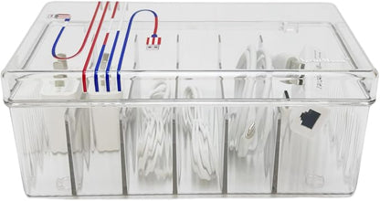 AgentMoon Clear Acrylic Cable Organizer Box with Lid, 6 Storage Slots,Color Lable Desktop Accessories Storage Box with 60 inches Cuttable Magic Lashing Straps (1PCS)