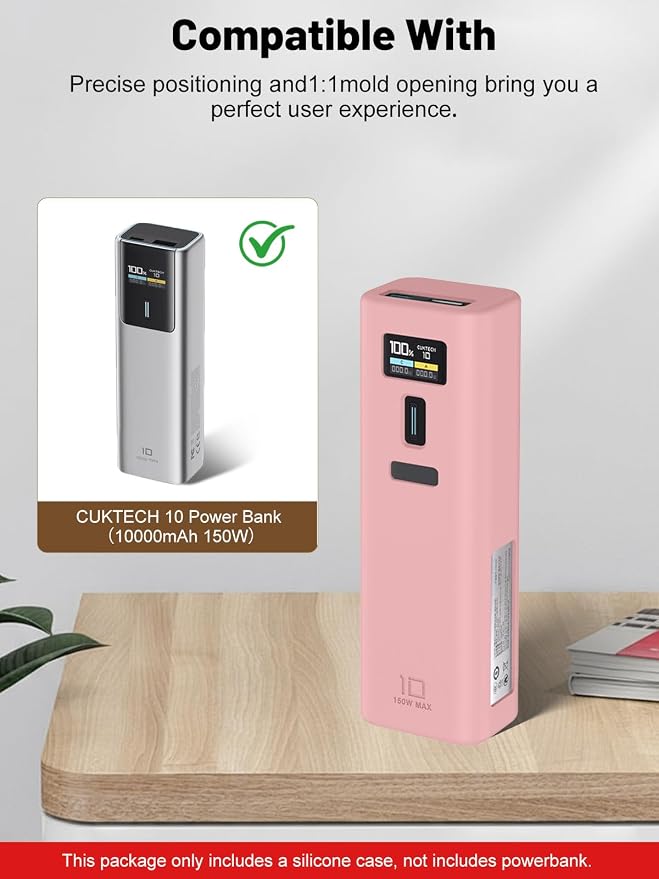 Silicone Protective Case Compatible with CUKTECH 10 Power Bank 10,000mAh 150W, Full-Body Protective Cover with Precise Cutouts, Shockproof & Scratch-Resistant Sleeve (Pink)