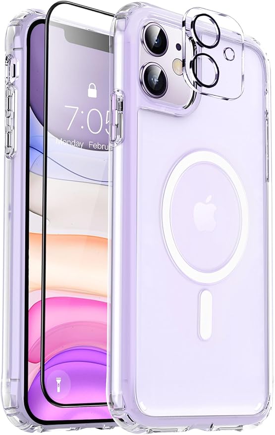 MOCCA Strong Magnetic for iPhone 11 Case,[Compatible with Magsafe][Anti Yellowing][Glass Screen Protector+Camera Lens Protector]Slim Thin Shockproof Protective Cover Case for iPhone 11 6.1 inch,Clear