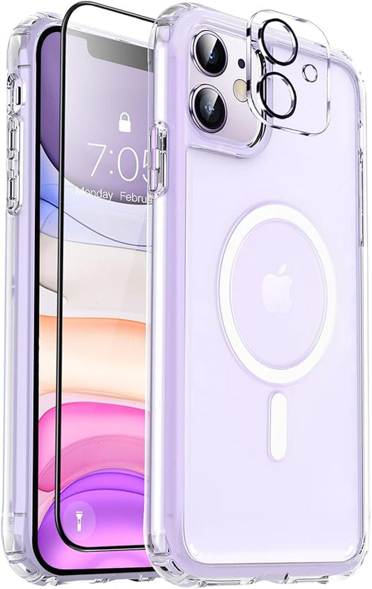 MOCCA Strong Magnetic for iPhone 11 Case,[Compatible with Magsafe][Anti Yellowing][Glass Screen Protector+Camera Lens Protector]Slim Thin Shockproof Protective Cover Case for iPhone 11 6.1 inch,Clear