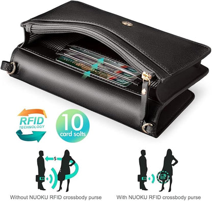 nuoku Women Small Crossbody Bag Cellphone Purse Wallet with RFID Card Slots 2 Straps Wristlet