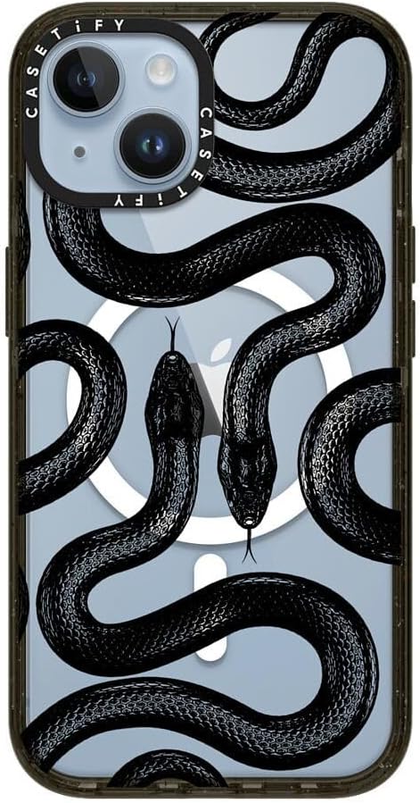 CASETiFY Impact iPhone 14 Case [4X Military Grade Drop Tested / 8.2ft Drop Protection/Compatible with Magsafe] - Black Kingsnake - Glossy Black