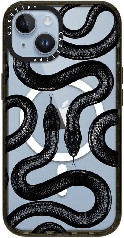 CASETiFY Impact iPhone 14 Case [4X Military Grade Drop Tested / 8.2ft Drop Protection/Compatible with Magsafe] - Black Kingsnake - Glossy Black