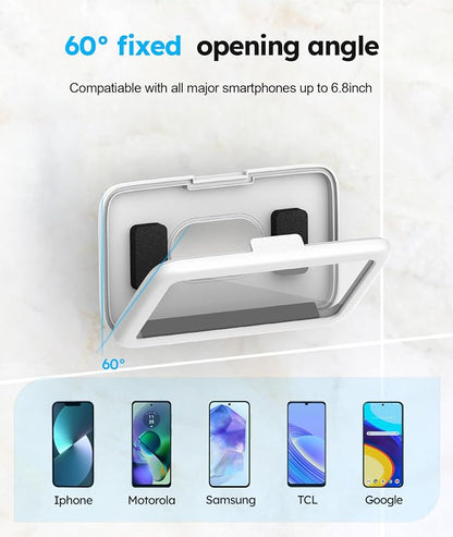 Waterproof, Upgraded IPx7 Wall Mount Phone Case, 480° Rotation, HD Touchscreen, Perfect Bathroom Shower Accessories for 4-7” Phones-Write White