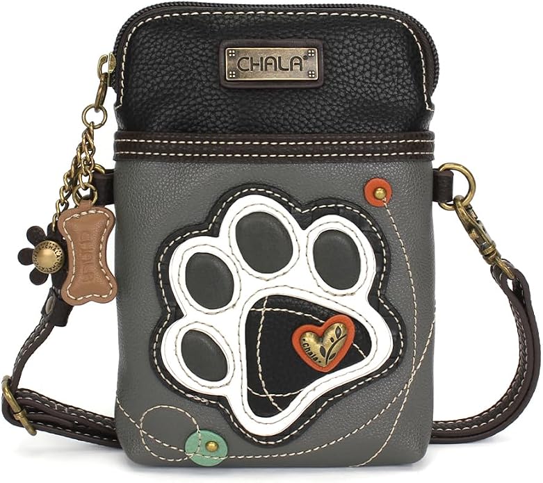 CHALA Dog Collection Cell Phone Crossbody Purse-Women PU Leather/Canvas Multicolor Handbag with Adjustable Strap