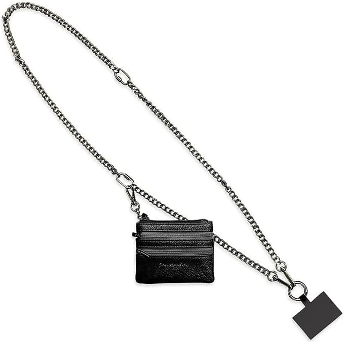 Save the Girls Clip and Go Phone Metal Chain with Pouch (Gun Metal - Black Pouch) – Stylish Phone Lanyard Crossbody with Wallet for Women, Hands-Free Carrying and Adjustable Crossbody Chain Strap