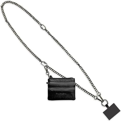 Save the Girls Clip and Go Phone Metal Chain with Pouch (Gun Metal - Black Pouch) – Stylish Phone Lanyard Crossbody with Wallet for Women, Hands-Free Carrying and Adjustable Crossbody Chain Strap