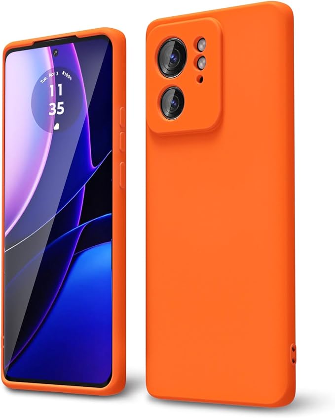 oakxco for Motorola Moto Edge 2023 Phone Case Liquid Silicone, Thin Slim Soft Rubber Gel TPU Plain Protective Simple Cover for Women Girl Cute, Matte Solid Color Aesthetic, Orange