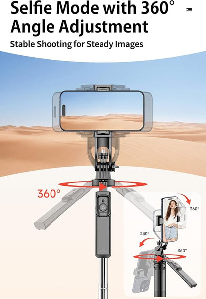 Selfie Stick, Phone Tripod 71" Stand 360 Rotation with Detachable Phone Holder & Wireless Remote, Compatible with All Cell Phones, Camera for Content Creator Vlog Live Stream Video Record