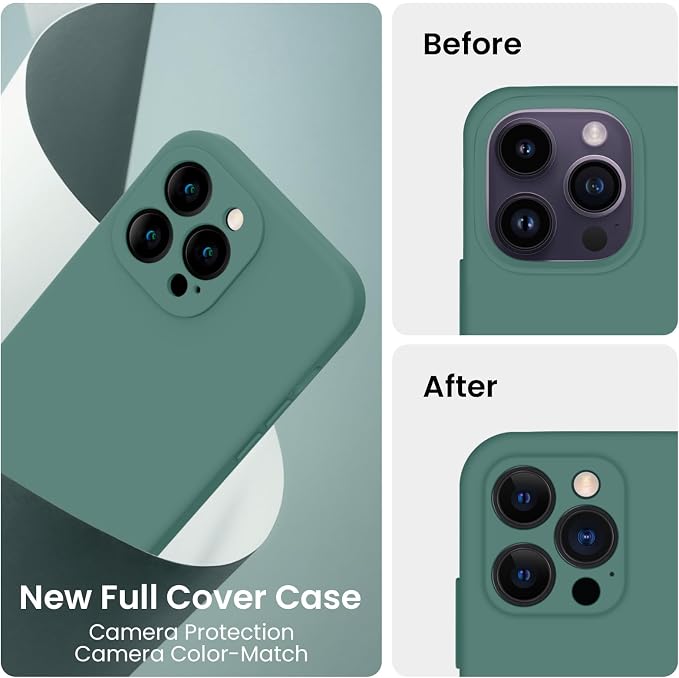 FireNova Designed for iPhone 14 Pro Max Case, Silicone Upgraded [Camera Protection] Case, Soft Anti-Scratch Microfiber Lining Inside, 6.7 inch, Midnight Green