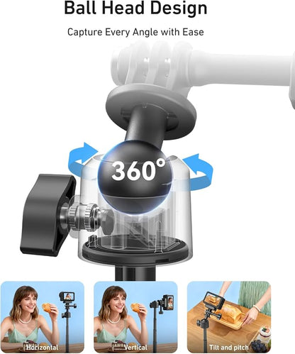 TELESIN 18.1'' Mini Selfie Stick Tripod for DJI OSMO Nano Action 6 5 4,GoPro Hero 13 12,Insta360 X5 X4,Xtra Edge Camera Accessories,360°Adjustable Monopod,Vlog Extended Handle Grip,Magnetic Base Stand