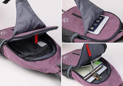 WATERFLY Crossbody Sling Backpack Sling Bag Travel Hiking Chest Bag Daypack (Purple)