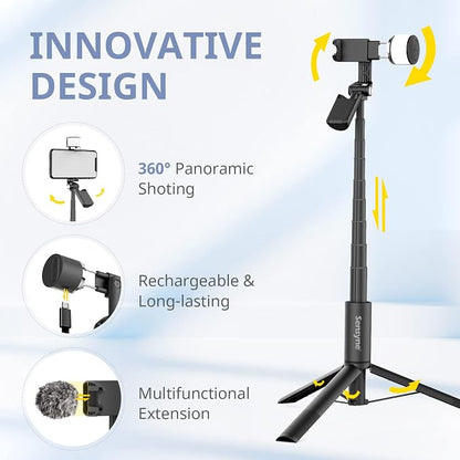 Sensyne Selfie Stick with Light, Phone Tripod with 360° Rotatable Handle Compatible with Cellphones for Selfies/Photography/Video Calls/Live Stream/Content Creating (Black)