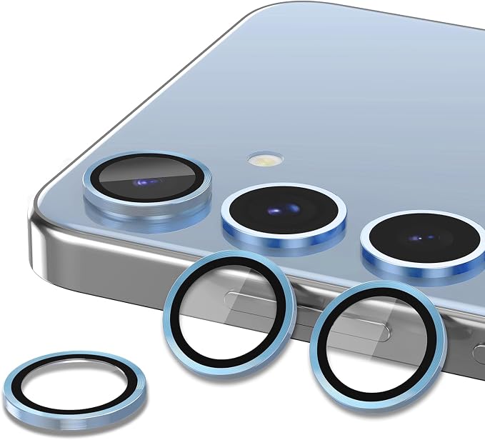 for Samsung Galaxy S24 FE Camera Lens Protector, Electroplated Matte Back with 9H Tempered Glass Lens Protector, [Strong Adsorption] [Case-Friendly] Metal Ring HD Clear Lens Cover, Blue Ring