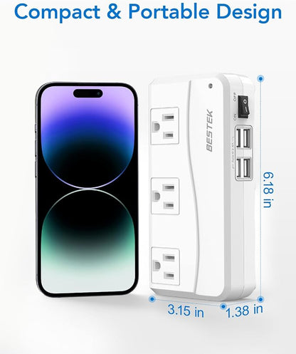 BESTEK Universal Travel Adapter 220V to 110V Voltage Converter with 0-2.4A 4 Port USB Charging and UK/AU/US/EU Worldwide Plug Adapter (White)