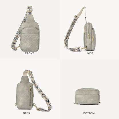 BOSTANTEN Sling Bag Quilted Crossbody Bags for Women Cross Body Purse Leather Fanny Pack with Adjustable Guitar Strap
