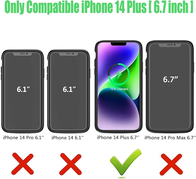 Wireless Charging Case for iPhone 14 Plus, 12000mAh High Capacity Portable Rechargeable Battery Case Wireless Charging Compatible with iPhone 14 Plus (6.7 inch) Extended Battery Charger Case (Black)
