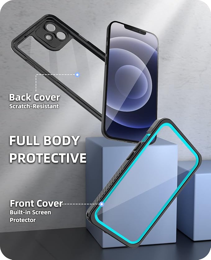 WIFORT for iPhone 12 Waterproof Case - [Certified Water Proof & Military Protection] with [Built-in Screen Protector], Full Body Shockproof Phone Case Cover for iPhone 12 6.1" - Teal