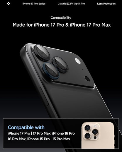 Spigen Camera Lens Screen Protector [GlasTR EZ Fit Optik Pro] Designed for iPhone 17 Pro Max | iPhone 17 Pro | iPhone 16 Pro Max | 16 Pro | iPhone 15 Pro Max | 15 Pro - ZeroOne Edition [2 Pack]