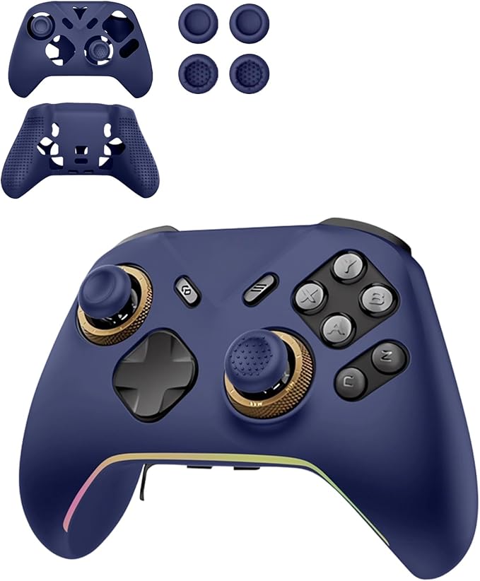 Silicone Protective Case for Flydigi Vader 5 Pro Wireless Controller, Full-Body Protective Cover with Precise Cutout, Shockproof Dustproof Protector Sleeve & Scratch-Resistant Sleeve (Blue)