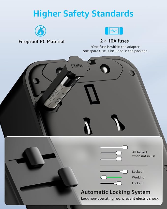 “Air” Universal Travel Adapter 3 USB-C＆ 1 USB-A Cover 200+ Countries | GaN 45W, International Plug Adapter, All in One Portable Adapter, NOT A Voltage Converter, for USA, UK, EU, AU (Black)